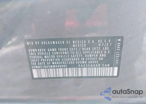 2021 Volkswagen Jetta 1.4T R-Line/1.4T S из США, поврежденный, VIN 3VWN57BU9MM068992